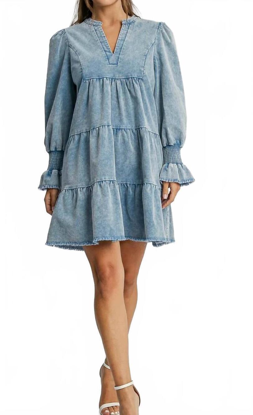 NEW UMGEE corduroy flowy mini dress in denim blue